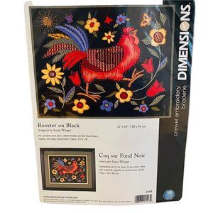 Dimensions Rooster on Black Crewel Embroidery Kit - 11" x 14" - New